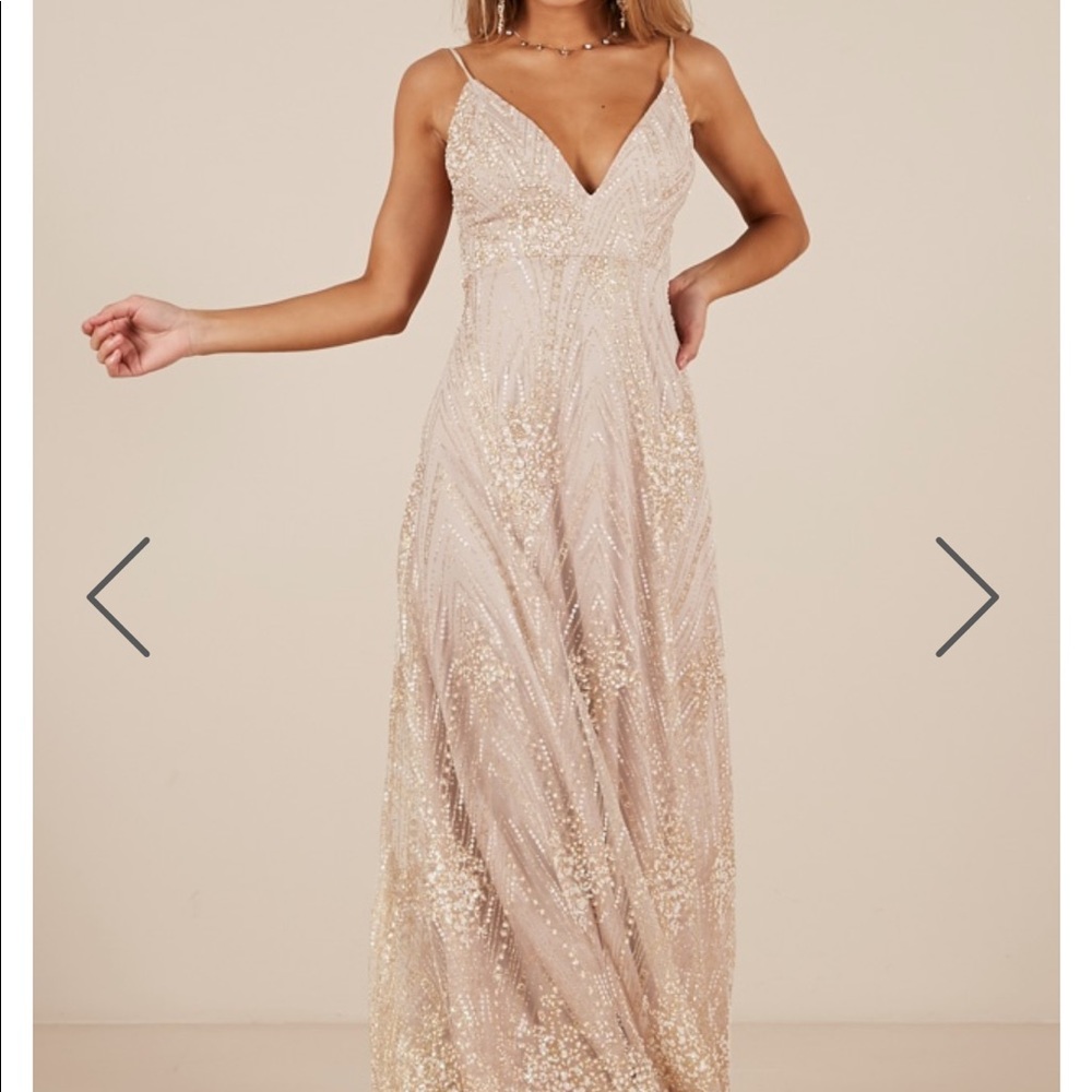 Showpo Called Out in Gold Sparkle Prom Dress